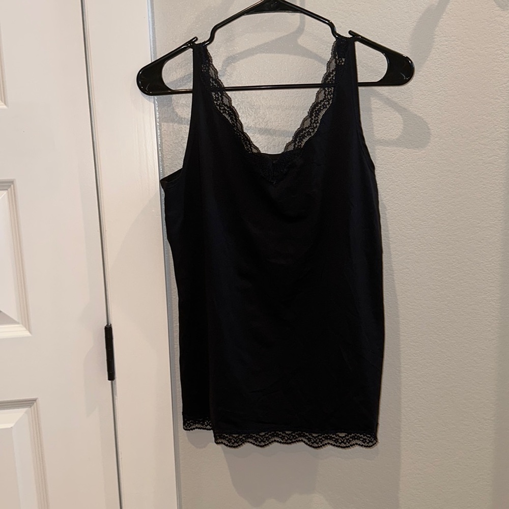 EUC Women’s Size L Large Vanity Fair Brand Body Soft Stretch Tank Top Lace Trim